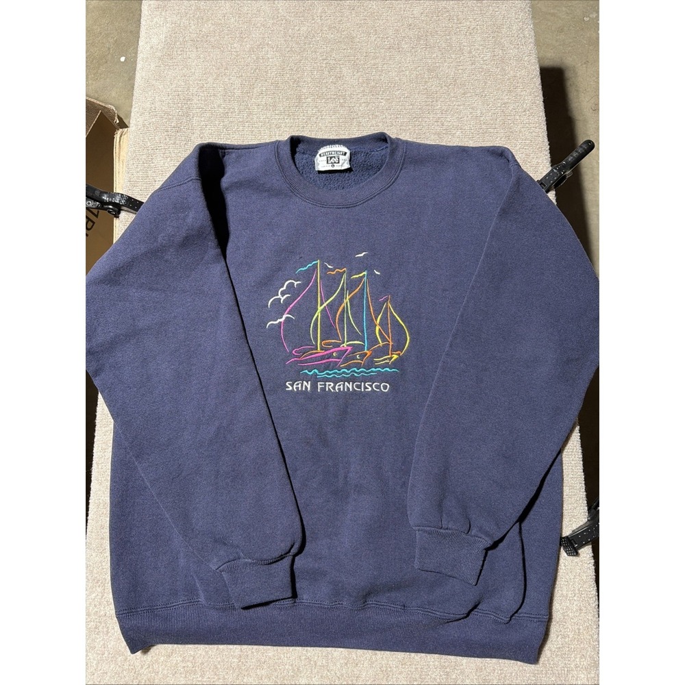 Vintage Heavyweight LEE Brand Pull Over San Francisco Blue Sweater Size Large